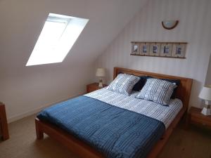 een slaapkamer met een bed en een dakraam bij Sous les toits de Saint-Enogat in Dinard