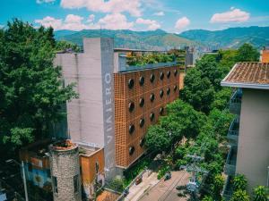 an overhead view of a building in a city at Viajero Medellin Hostel in Medellín