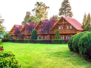 a large wooden house with a large yard at Tropicana Ϫϫ Holiday Houses in Jastrzębia Góra