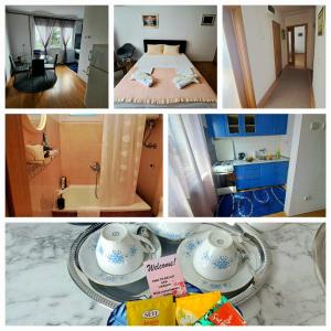 a collage of four pictures of a room at Apartman Bella Ilidža in Sarajevo