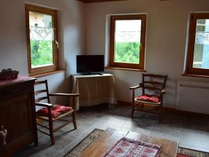 a living room with two chairs and a tv at Chalet Châtel 2 Pièces, 6 Pers, 2 SDB, Proche Remontées, Balcon, Jardin, Parking - FR-1-676-27 in Châtel