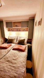 een slaapkamer met 2 bedden met kussens erop bij Floß /Sistemich in Hoek
