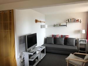 een woonkamer met een bank en een flatscreen-tv bij Appartement Châtel, 2 pièces, 5 personnes - FR-1-676-150 in Châtel