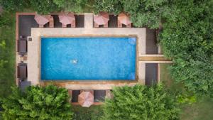 una vista aérea de una piscina con sillas y árboles en Mane Hariharalaya en Siem Reap