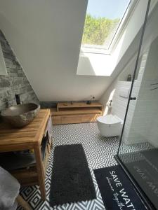 een badkamer met een wastafel en een toilet bij NiceHead spacious home between Maribor and Celje in Loče pri Poljčanah