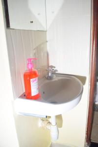 a soap bottle sitting on a sink in a bathroom at Elegant Furnished 2 bedroom Apartment in Nairobi Ngara in Nairobi