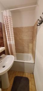 a bathroom with a sink and a tub and a toilet at Appartement T2 30m2 Vielle Aure in Vielle-Aure