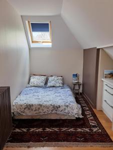 een slaapkamer met een bed en een raam bij 2 chambres dans maison familiale jardin et spa in Noisy-le-Roi