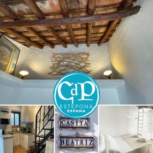 埃斯特波納的住宿－Casita Beatriz - by Casa del Patio，天花板上带有c rep标志的房子