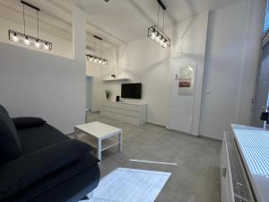 a living room with a couch and a tv at Krásny byt - veľký apartmán v blízkosti centra in Bratislava