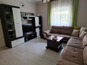 un soggiorno con divano e TV di Boletova kuća na dan a Rumenka