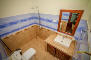 a bathroom with a sink and a mirror at Blue Heaven Cottage in Ella