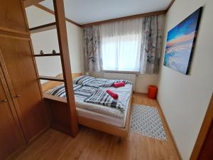 a small bedroom with a bunk bed and a window at Appartement Eigelsreiter Lilienfeld in Lilienfeld