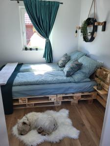 Ліжко або ліжка в номері Zielona Ostoja - domek z prywatnym pomostem przy Obrzycy