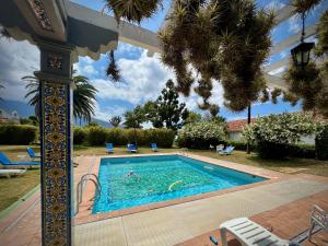 a swimming pool with a person in the water at Villa Finca El Drago in La Orotava