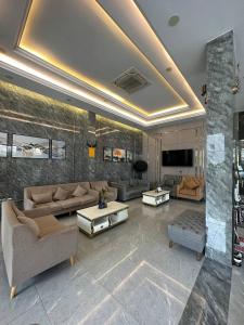 贡布Twin Hotel Kampot的配有沙发和电视的大客厅