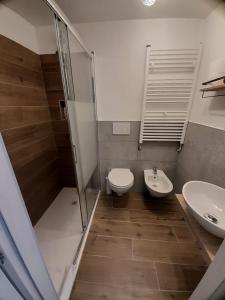 a bathroom with a shower and a toilet and a sink at Casa dell'Oca in Pastrengo