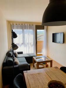 Televízia a/alebo spoločenská miestnosť v ubytovaní Apartament dúplex amb vistes al Pirineu català