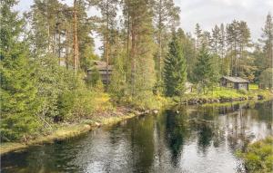 a river with a cabin in the middle of a forest at 2 Bedroom Awesome Home In Grue Finnskog in Svullrya