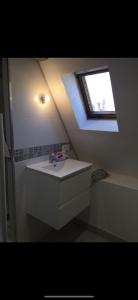 a bathroom with a sink and a window at Studio cosy atypique in La Ferté-Bernard