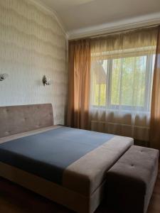 een slaapkamer met een groot bed en een raam bij Borovik in Novosilki