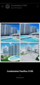 eine Collage aus vier Bildern eines Gebäudes in der Unterkunft pacifico 3100 in La Serena