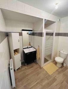 La petite salle de bains est pourvue de toilettes et d'un lavabo. dans l'établissement Appartement T2 + parking privatif - Centre ville, à Bayonne