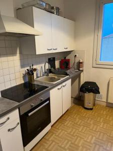 a kitchen with a sink and a counter top at Appartement 2 chambres narbonne in Narbonne