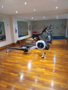 a gym with two exercise bikes in a room at Duplex résidence spa Mont-Blanc in Vallorcine +2 photos