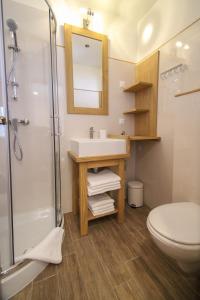 a bathroom with a sink and a shower and a toilet at Apartments Erica Lux in Novigrad Istria