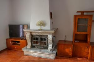 a living room with a fireplace and a television at Martins House in Arouca
