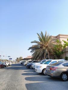 a row of cars parked in a parking lot at King bed-Studio Room Near "al bateen" Abudhabi in Abu Dhabi