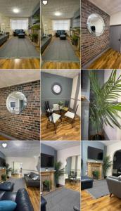 a collage of photos of a living room and dining room at Charlesworth House in Crewe