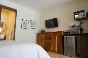 1 dormitorio con 1 cama y TV en la pared en Casa Victorias en Guadalajara