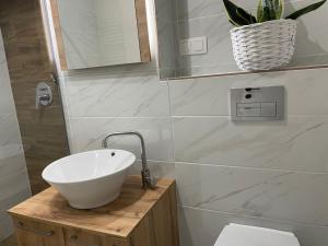 a bathroom with a white sink and a toilet at Best View Terrace in Târgu-Mureş