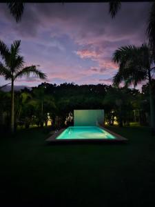 una piscina en un parque con palmeras en Seahorse Resort Tamarindo, en Tamarindo