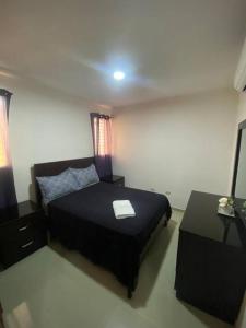 - une chambre avec un lit noir et une table dans l'établissement Apartamento céntrico Paradise k2, à Santiago de los Caballeros