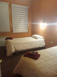 Cette chambre comprend 2 lits et une fenêtre. dans l'établissement HOSTAL AYELEN, à Punta Arenas