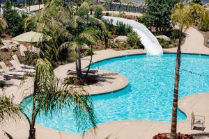 a pool with a slide in a resort with palm trees at Sheraton Carlsbad Resort & Spa in Carlsbad