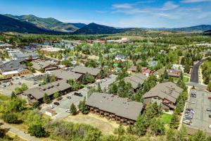 an aerial view of a town with mountains in the background at Prospector Studio Getaway in Park City