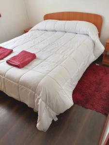 Una cama blanca con dos almohadas encima. en CABAÑAS TRAPAGONIA, en Coyhaique