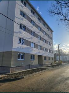 un edificio de apartamentos alto en el lateral de una calle en Nicolle Studio, en Piteşti