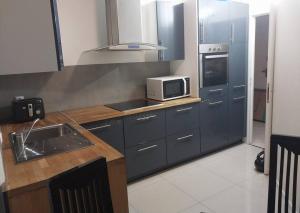 eine Küche mit Spüle und Mikrowelle in der Unterkunft Peaceful home in Sevran