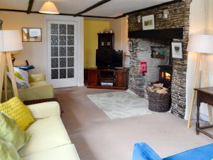ein Wohnzimmer mit einem Sofa und einem Kamin in der Unterkunft Royal Oak Farm in Winsford