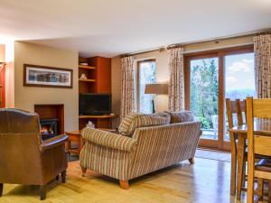 a living room with a couch and a chair and a television at Over Brandelhow in Borrowdale