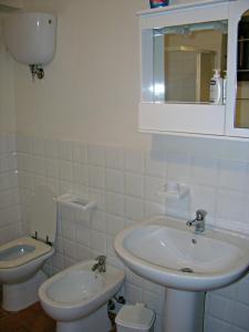 a bathroom with a sink and a toilet and a mirror at Appartamenti In Villa Elena in Grutti