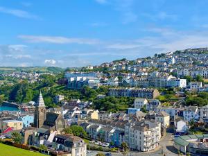 an aerial view of a small town with buildings at Mill Head Cottage in Ilfracombe