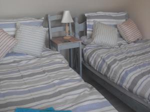 two beds sitting next to each other in a bedroom at Gull Cottage in Lendalfoot