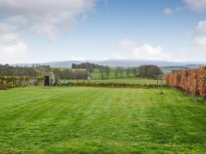 een groot grasveld met een hek op de achtergrond bij Croft Cottage in Sharperton