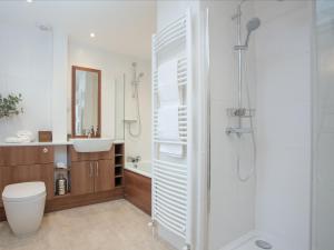 林普史東的住宿－Haldon View，带淋浴、卫生间和盥洗盆的浴室